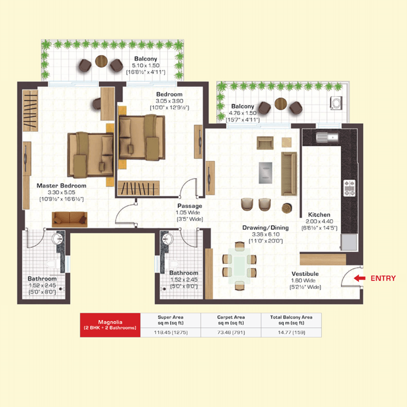 2 BHK Floor Plan
