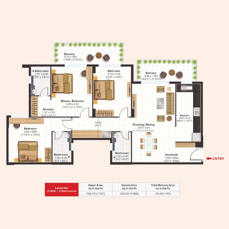 3 BHK Floor Plan