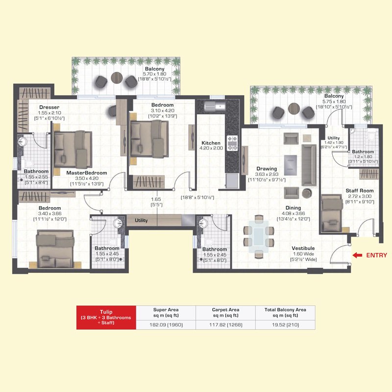3 BHK Type 1 Floor Plan