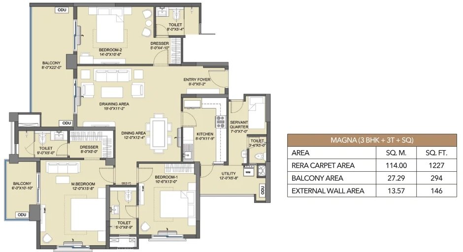 Magna - 3 BHK + 3T + SQ