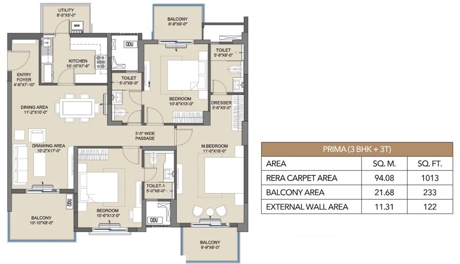 Prima - 3 BHK + 3T