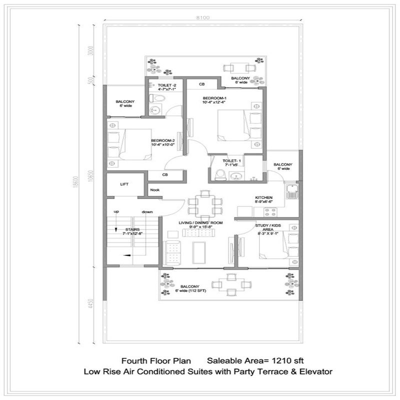 Fourth Floor Plan - 1,210 sq.ft.