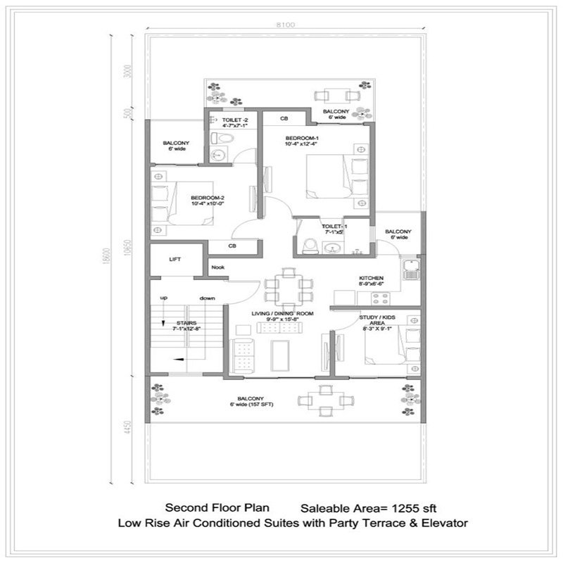 Second Floor Plan - 1,255 sq.ft.