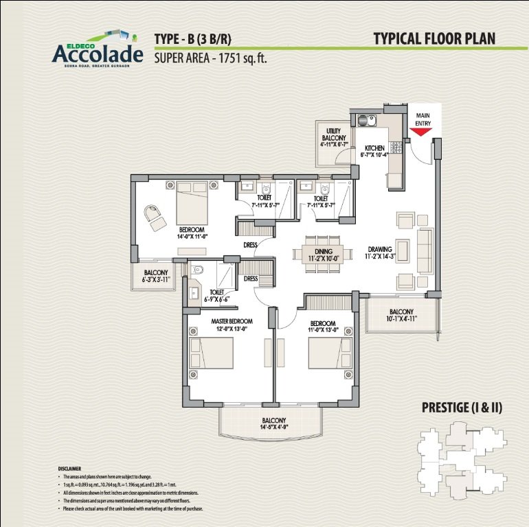 3 BHK Type B - 1,751 sq.ft.